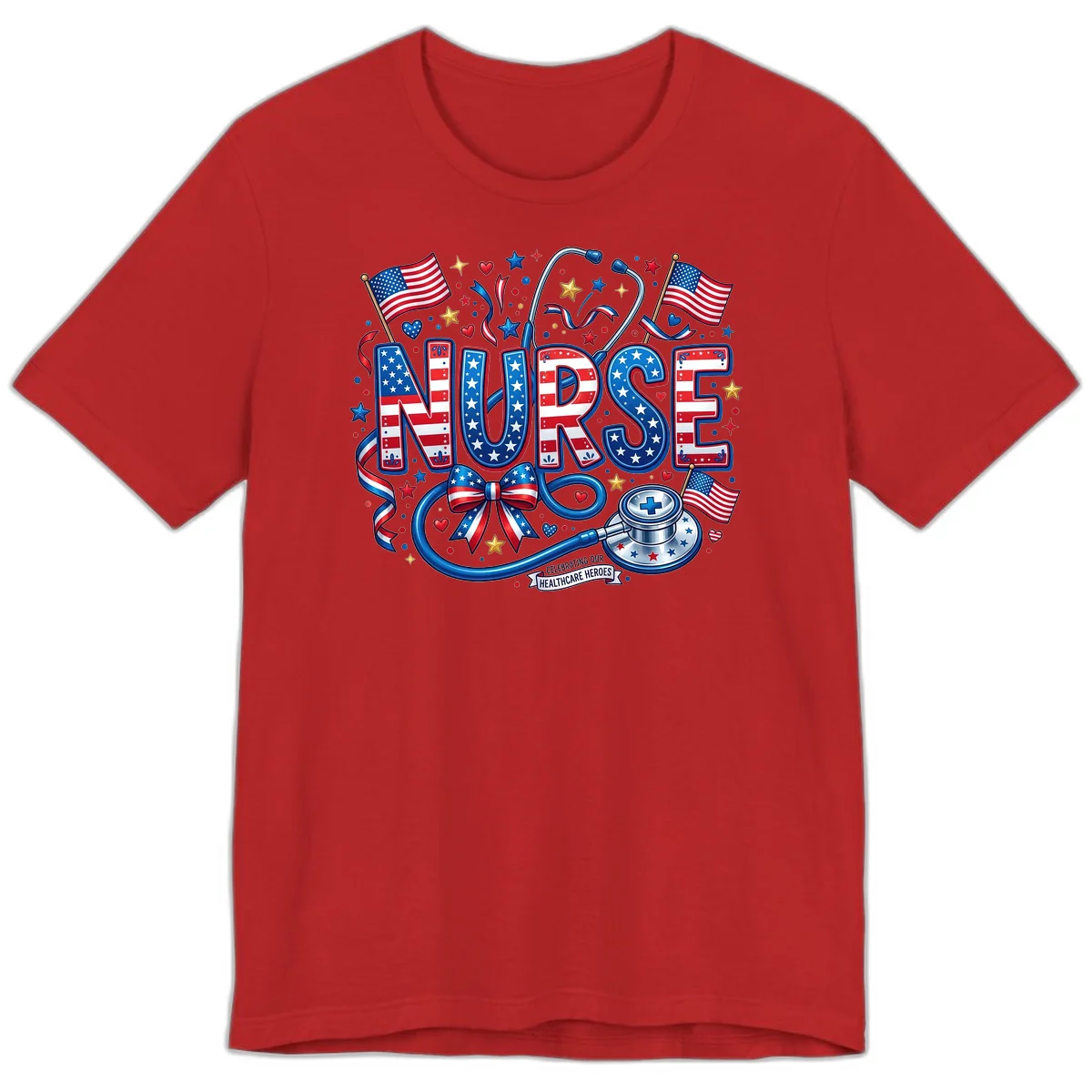 Patriotic Nurse Heroes Premium T-Shirt in Red
