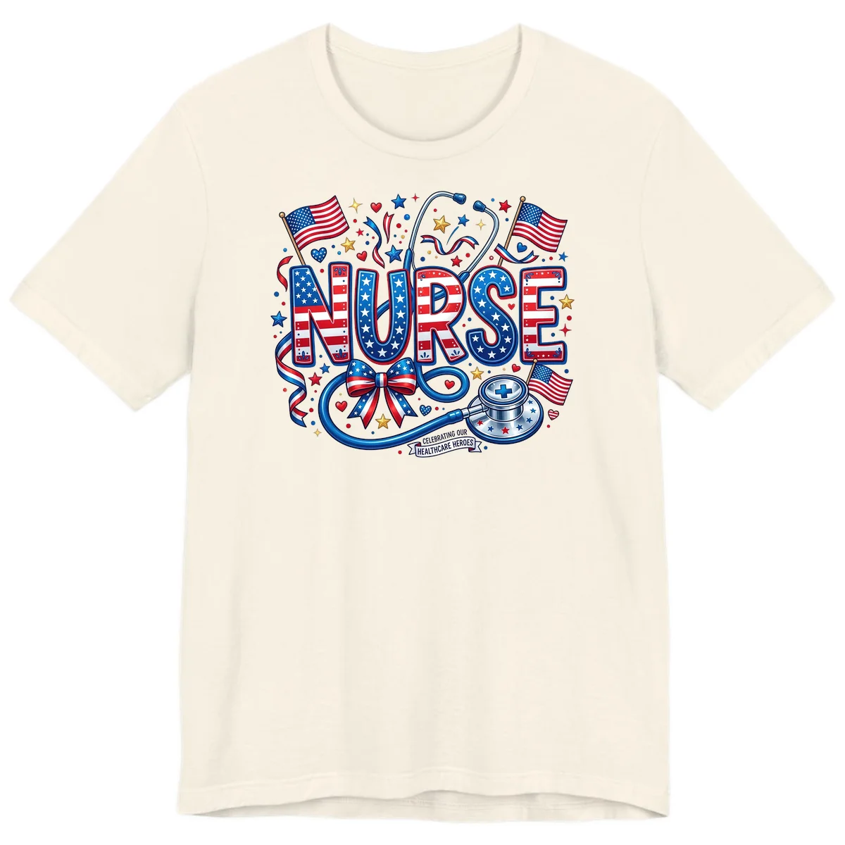 Patriotic Nurse Heroes Premium T-Shirt in Natural