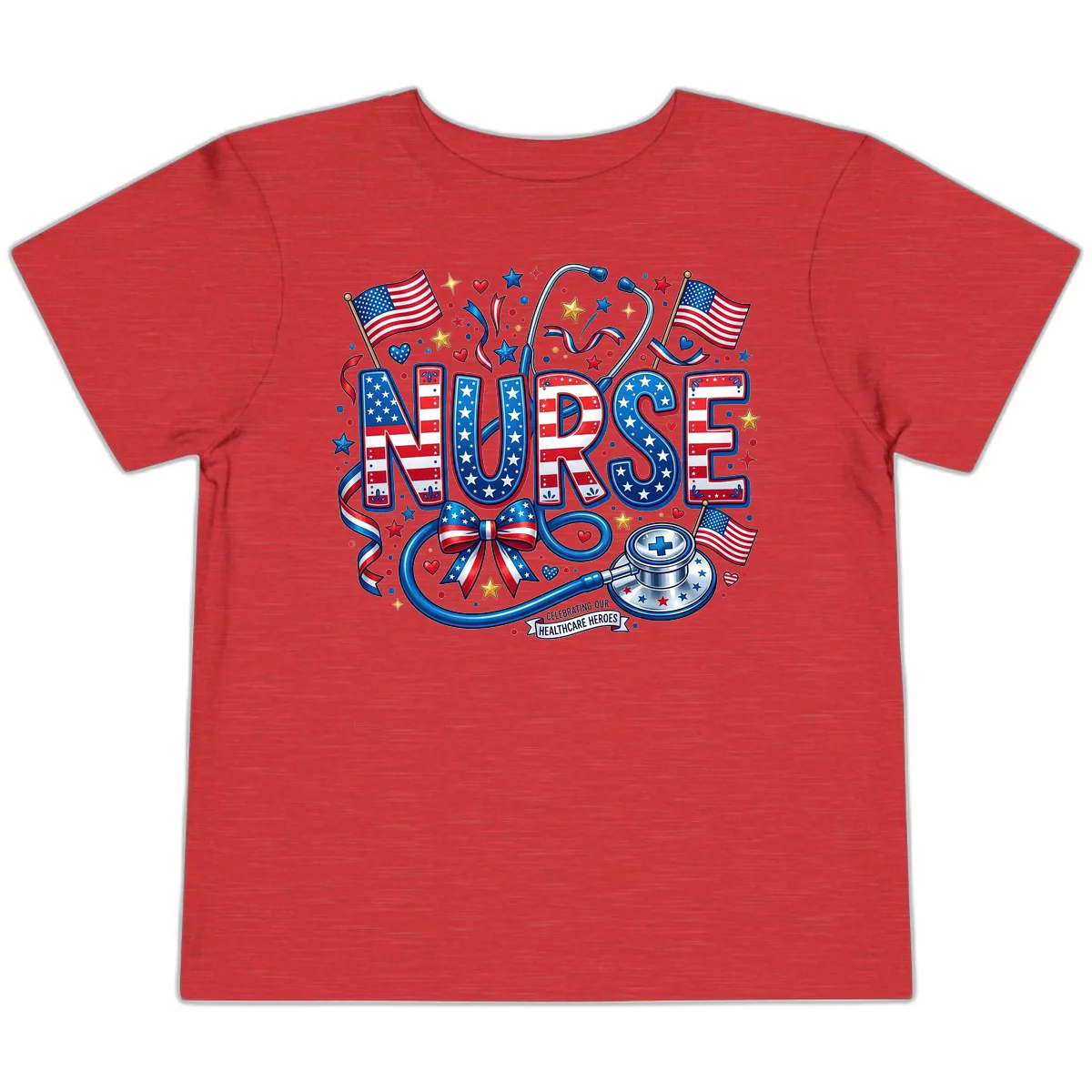 Patriotic Nurse Celebrating Healthcare Heroes Toddler T-Shirt in Heather Red