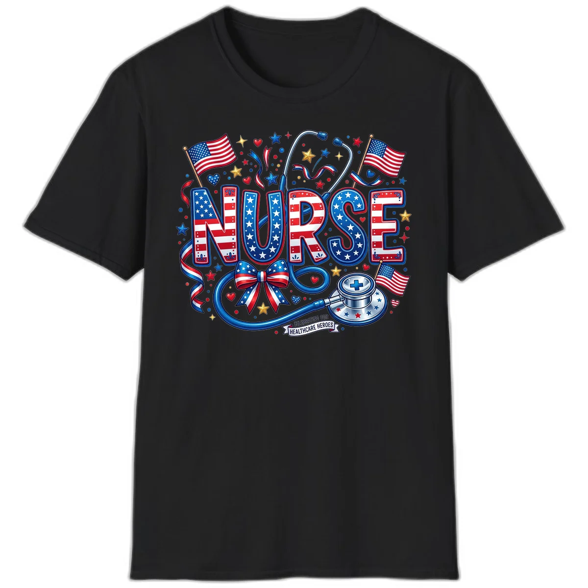 Patriotic Nurse Heroes T-Shirt in Black