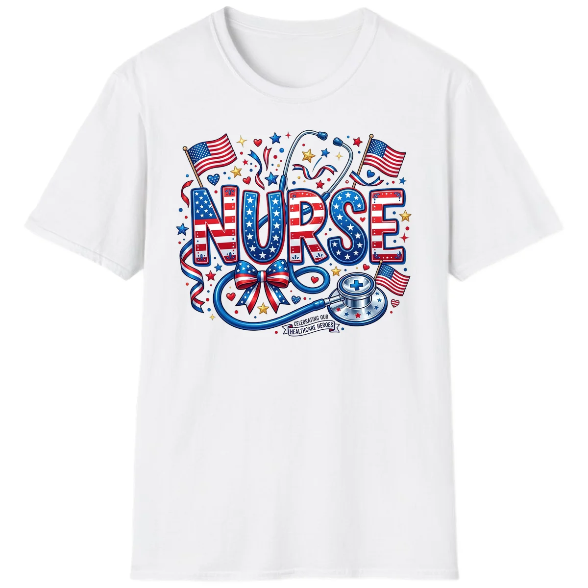 Patriotic Nurse Heroes T-Shirt in White