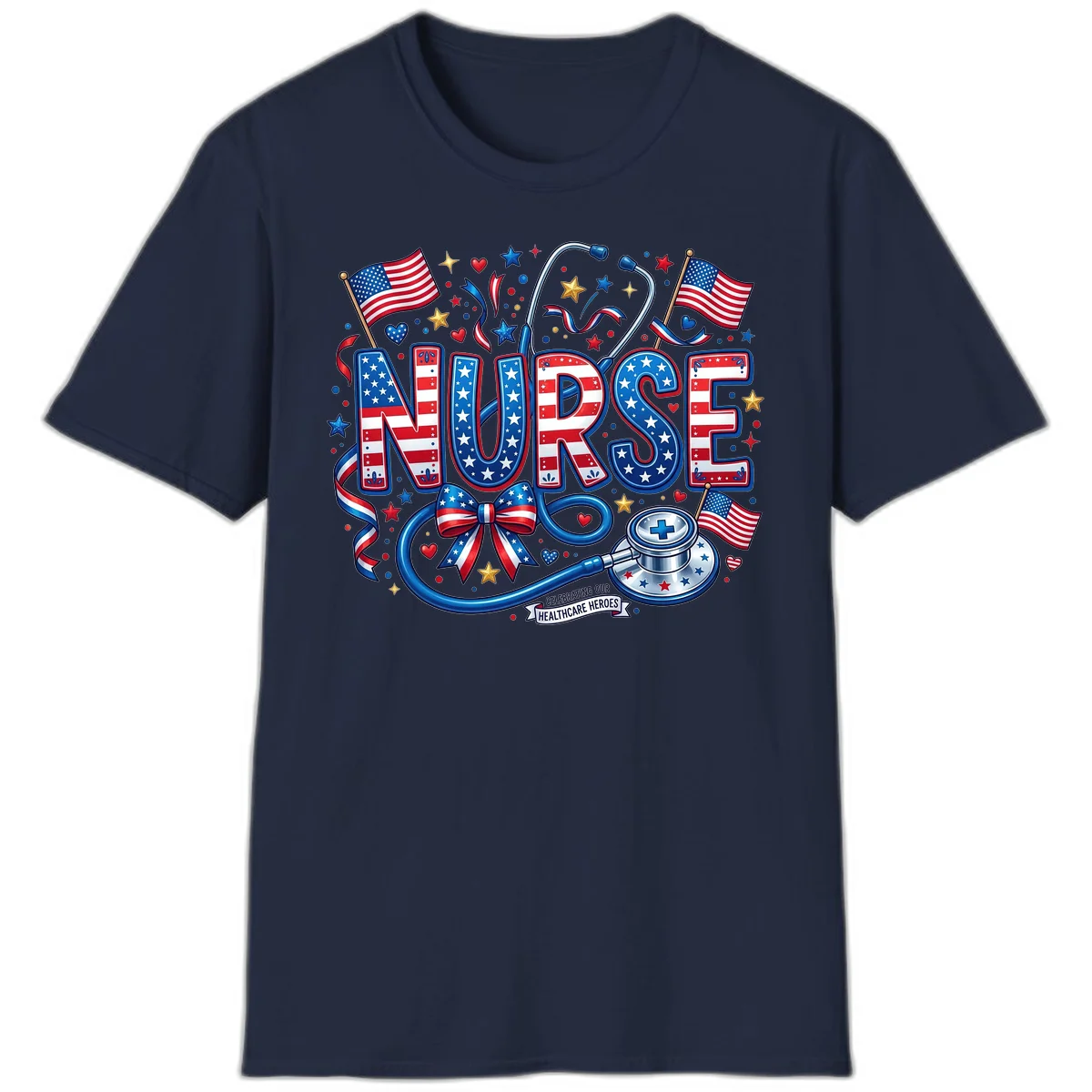 Patriotic Nurse Heroes T-Shirt in Navy