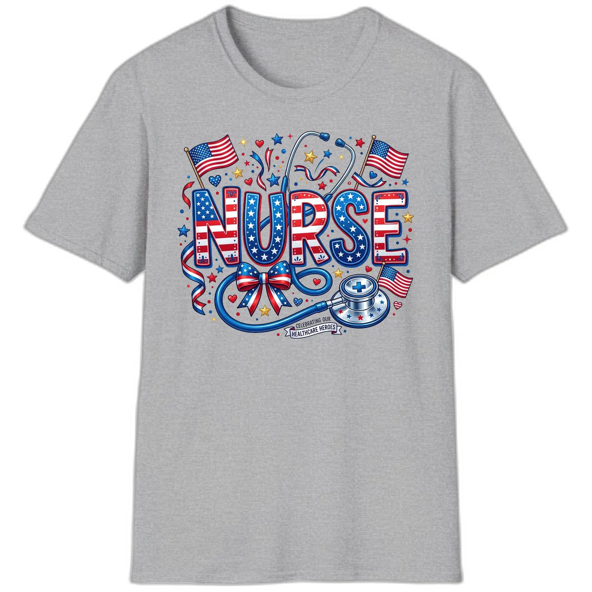 Patriotic Nurse Heroes T-Shirt in Sport Grey