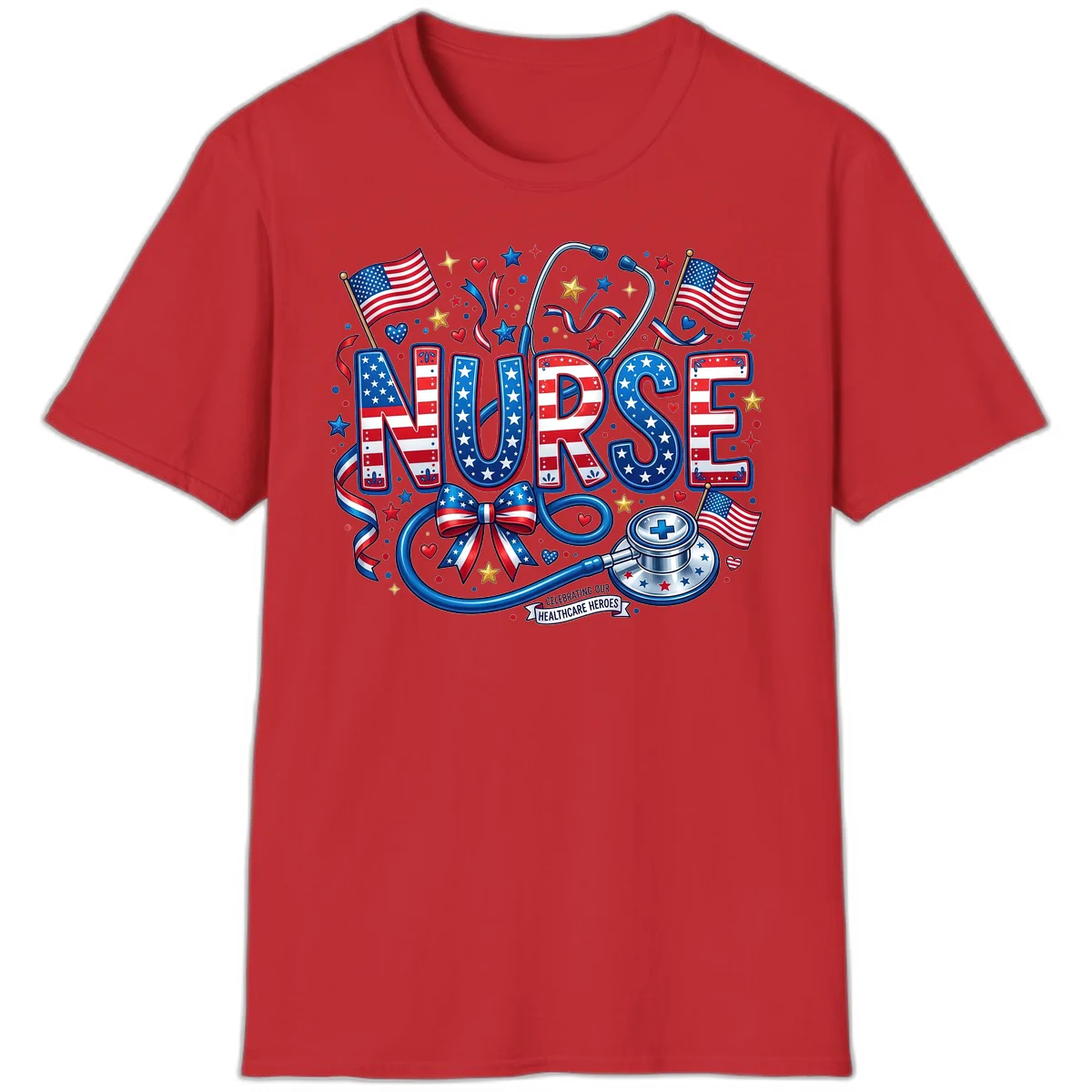 Patriotic Nurse Heroes T-Shirt in Red