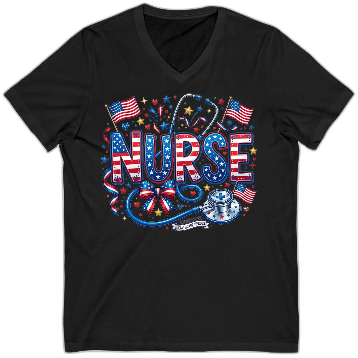 Patriotic Nurse Heroes V-Neck in Black