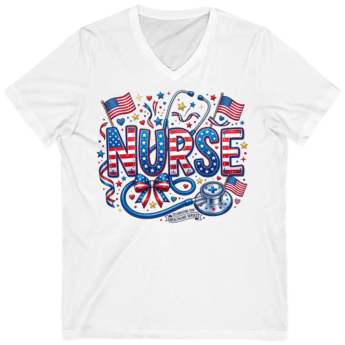 Patriotic Nurse Heroes V-Neck in White