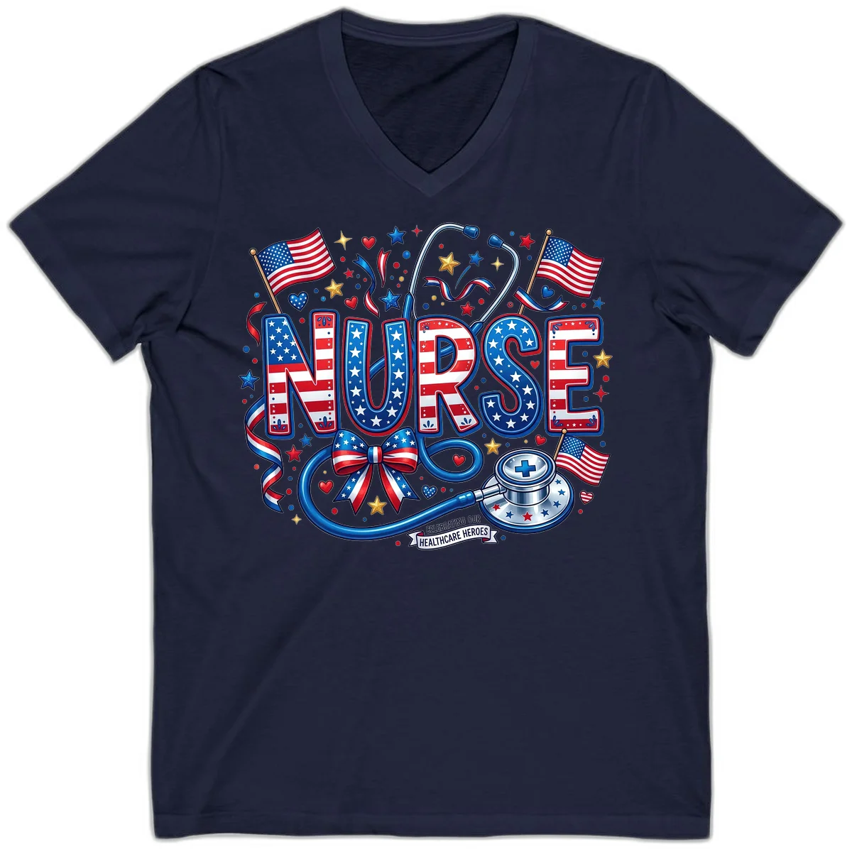 Patriotic Nurse Heroes V-Neck in Navy