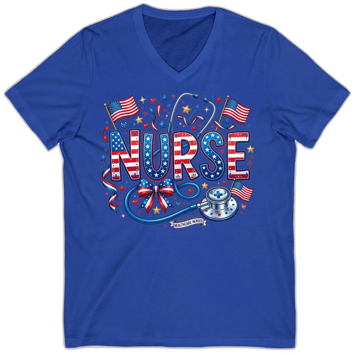 Patriotic Nurse Heroes V-Neck in True Royal