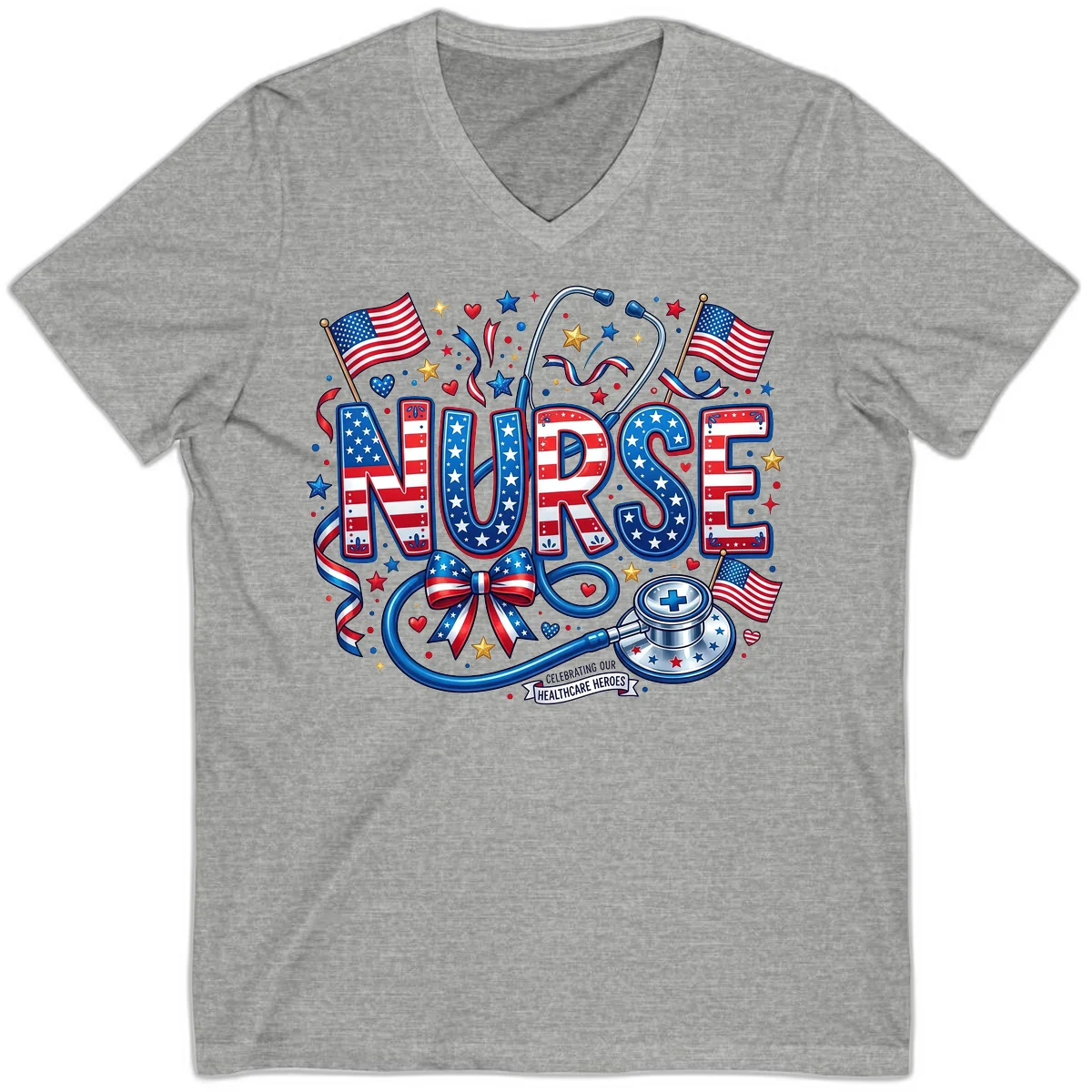 Patriotic Nurse Heroes V-Neck in Athletic Heather