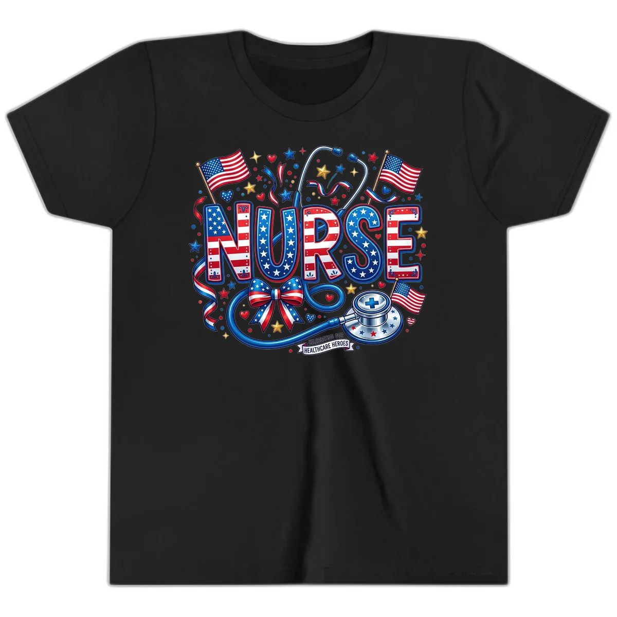 Patriotic Nurse Heroes Youth T-Shirt in Black