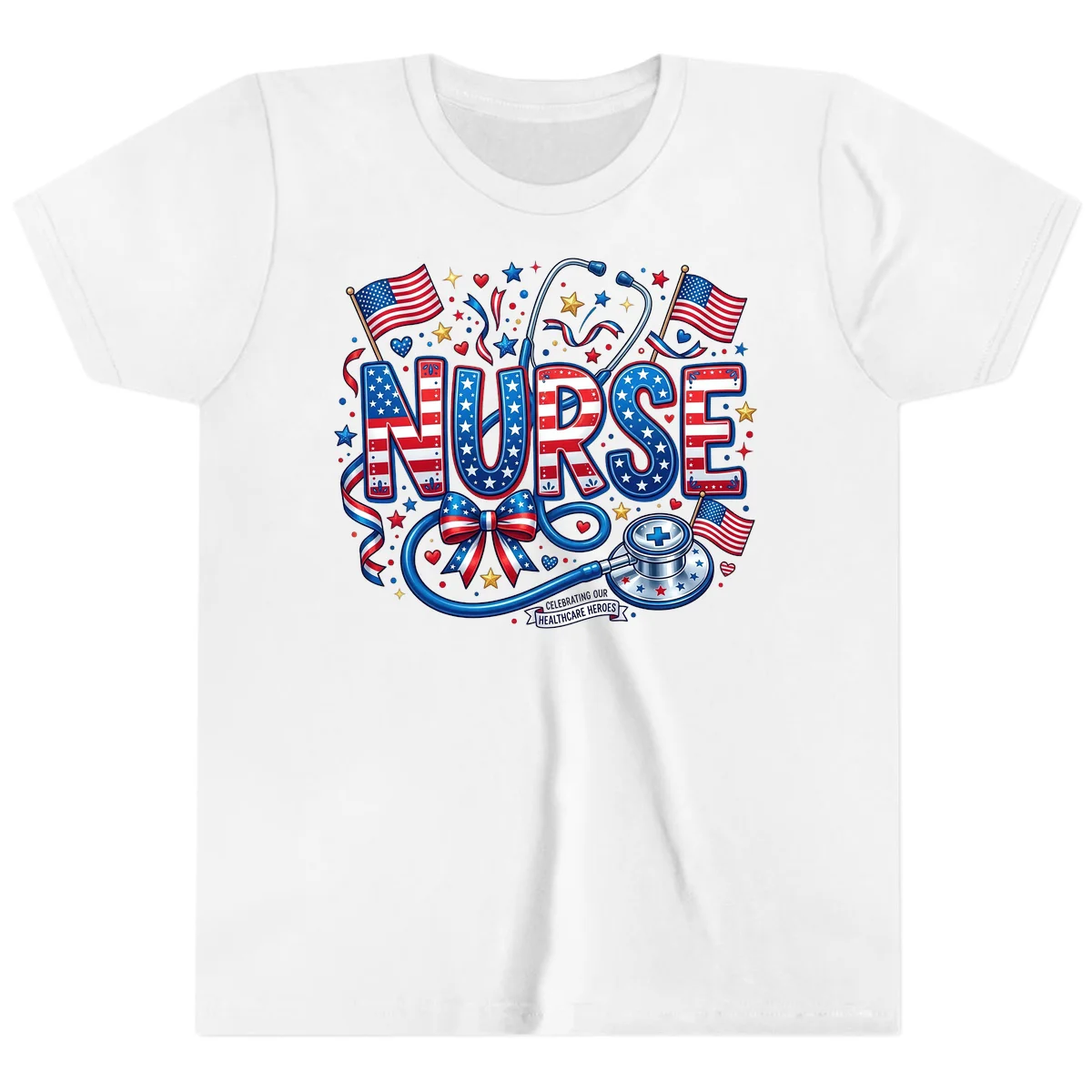 Patriotic Nurse Heroes Youth T-Shirt in White