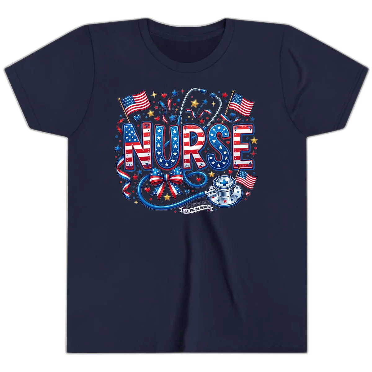 Patriotic Nurse Heroes Youth T-Shirt in Navy