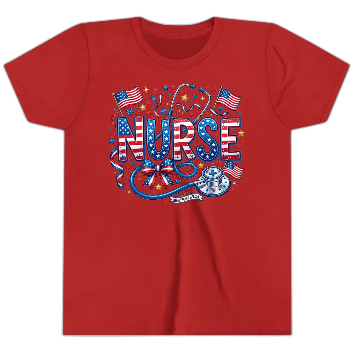 Patriotic Nurse Heroes Youth T-Shirt in Red