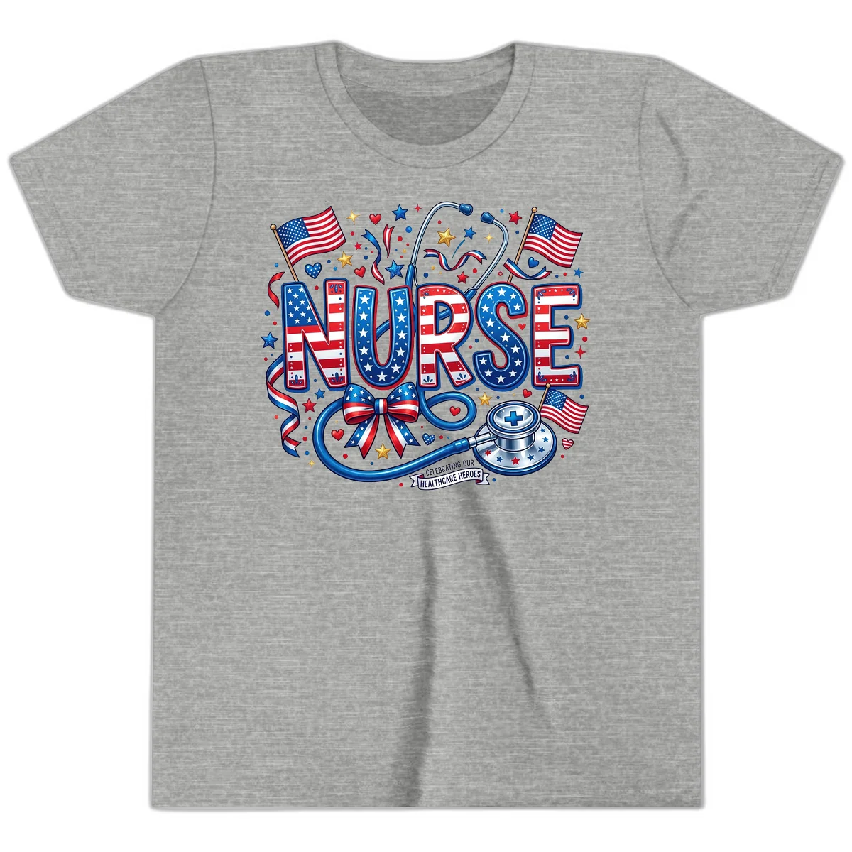 Patriotic Nurse Heroes Youth T-Shirt in Athletic Heather