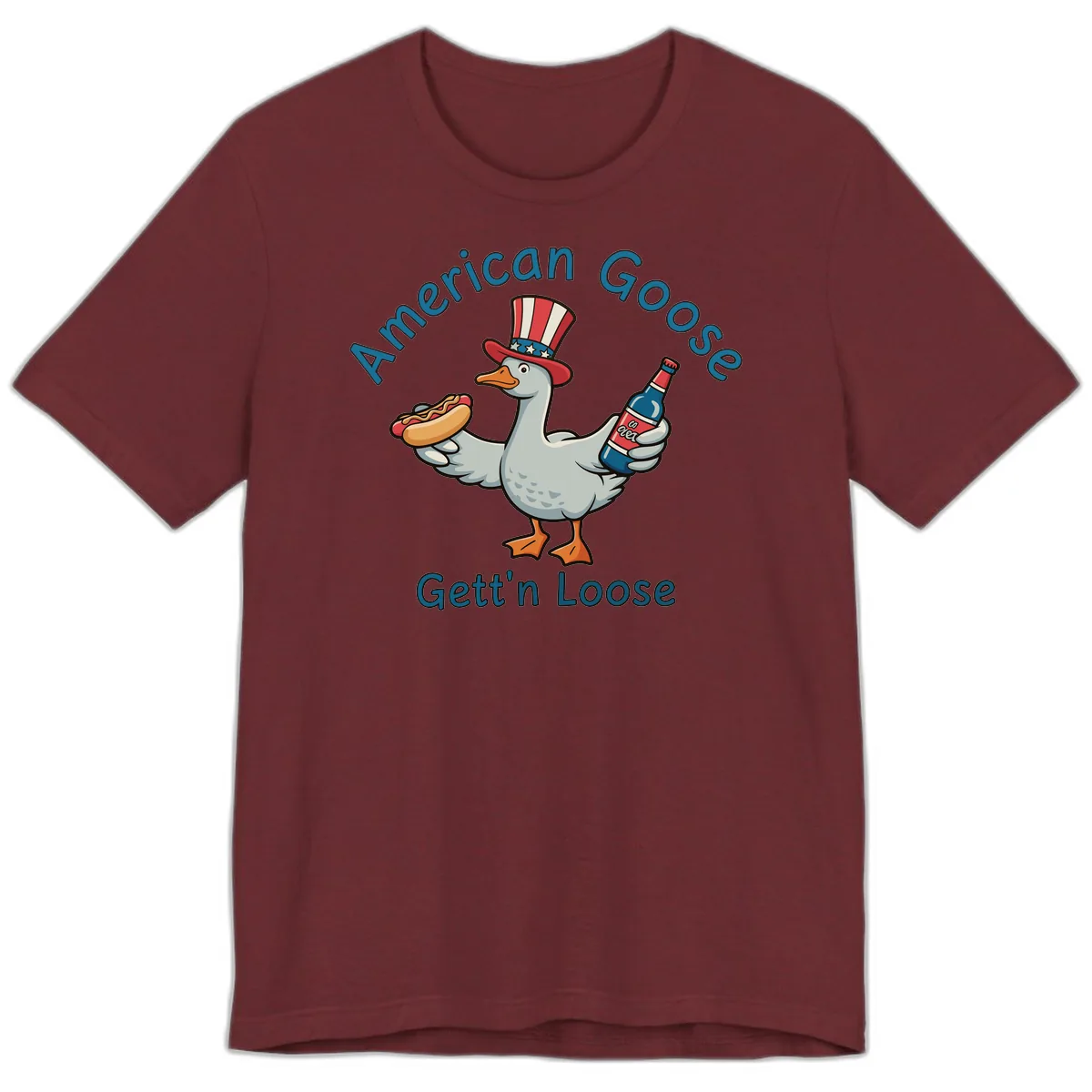 American Goose Gettin' Loose Patriotic Celebration Premium T-Shirt in Heather Cardinal