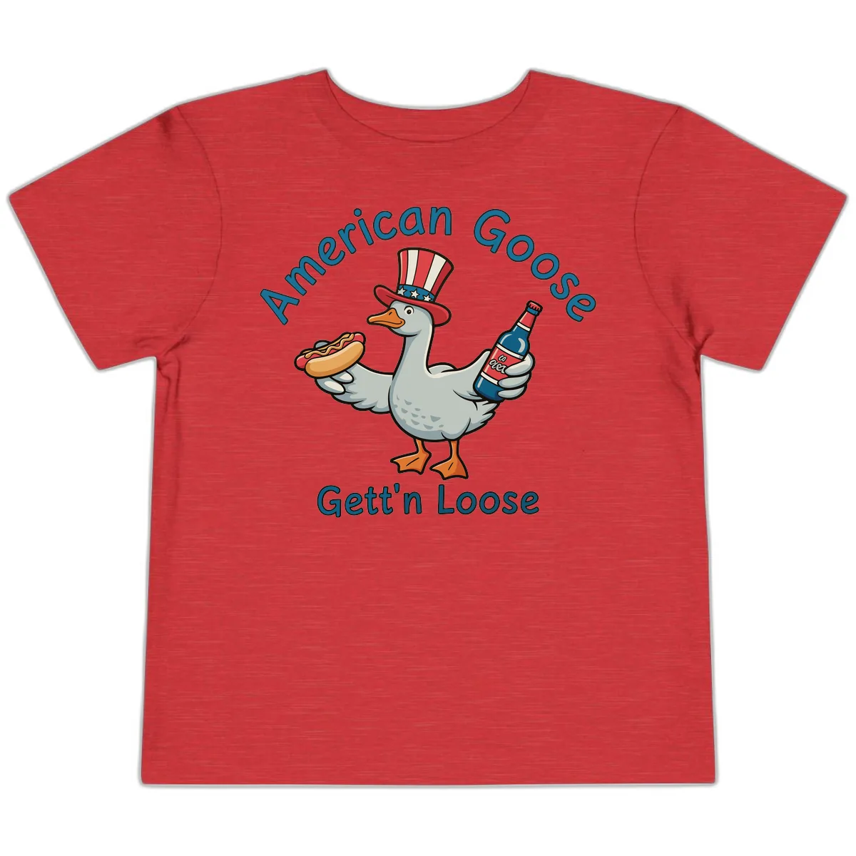 American Goose Gettin' Loose Patriotic Celebration Toddler T-Shirt in Heather Red