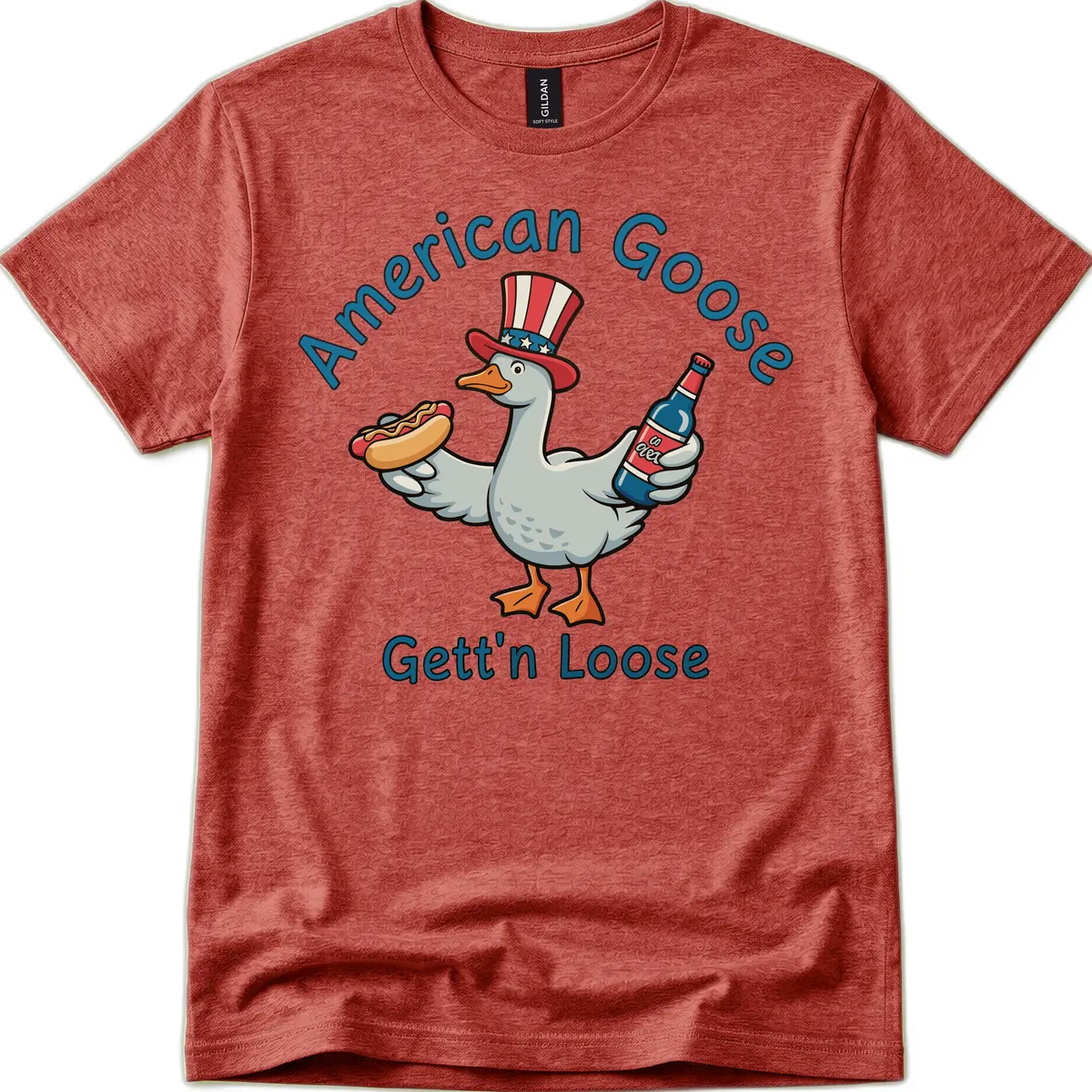 American Goose Gettin' Loose Patriotic Celebration T-Shirt in Heather Cardinal