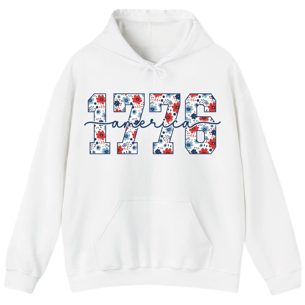 Floral 1776 America Hoodie in White