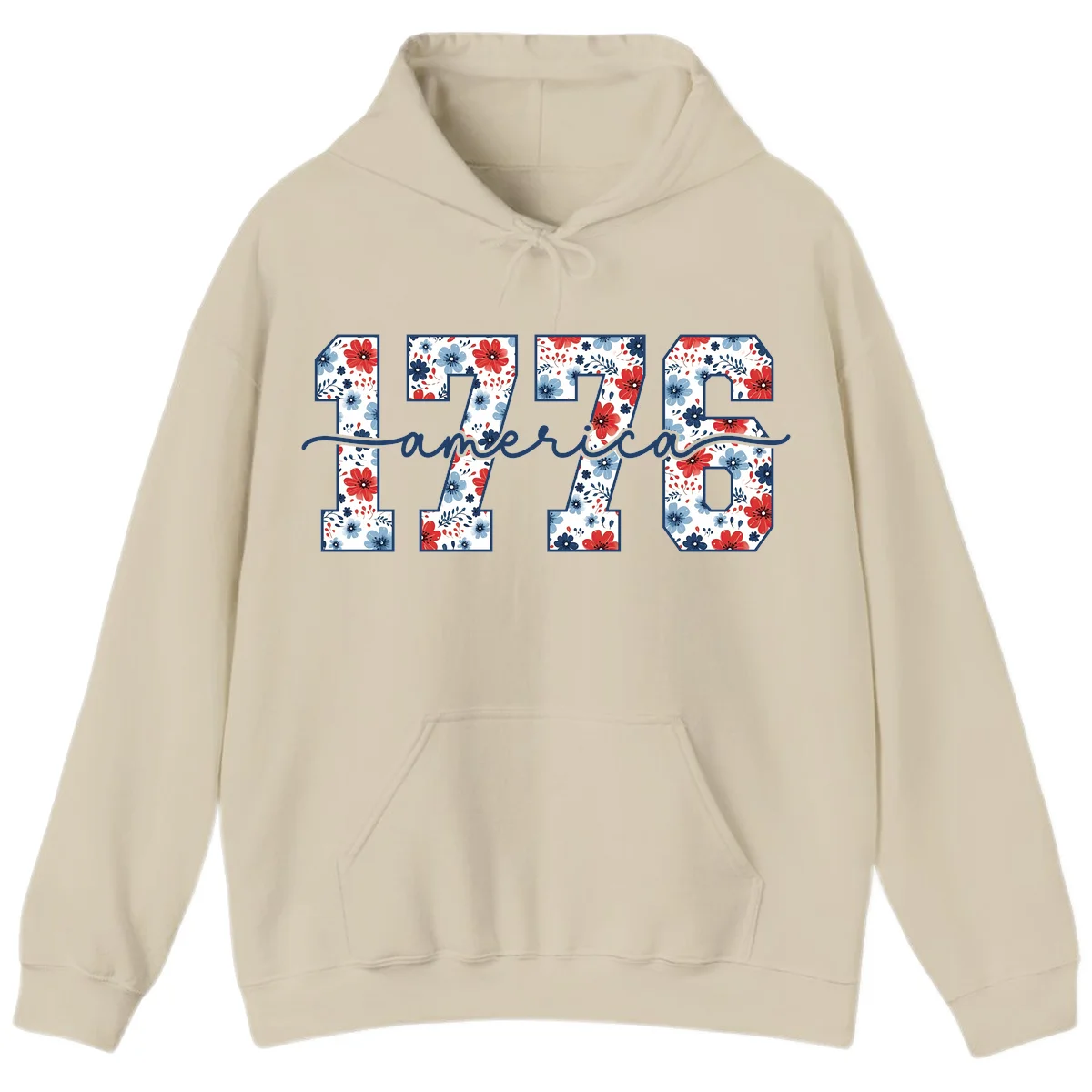 Floral 1776 America Hoodie in Sand