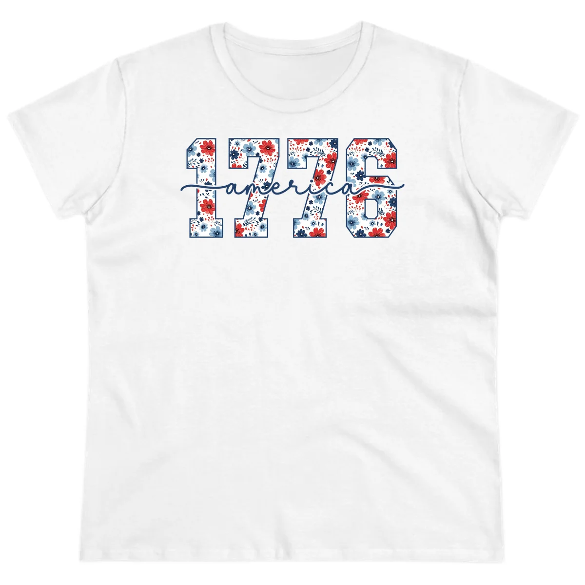 Floral 1776 America Ladies Tee in White