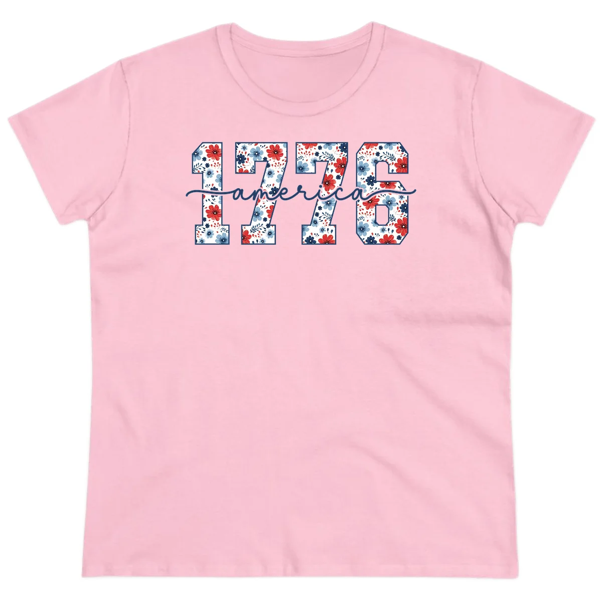 Floral 1776 America Ladies Tee in Light Pink
