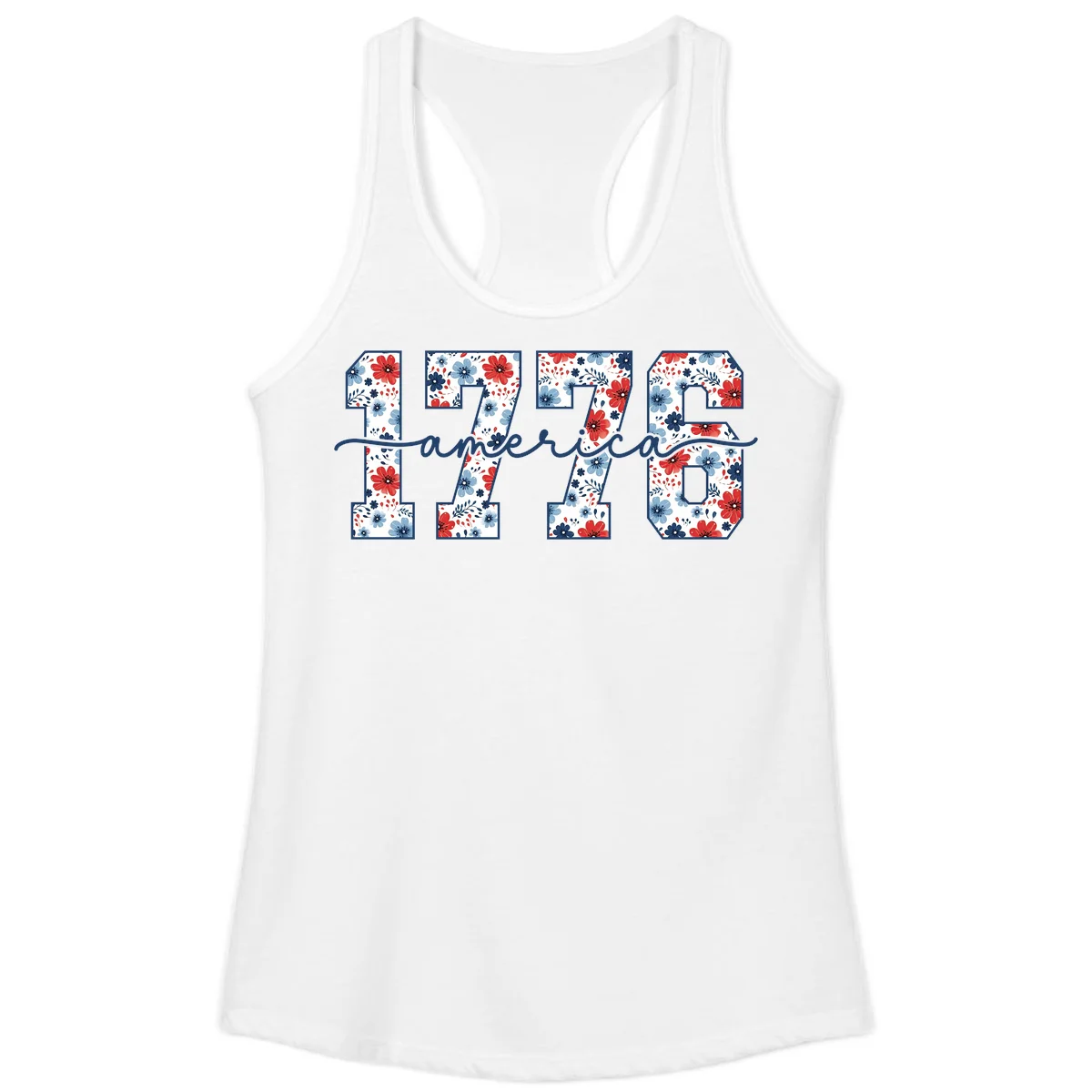 Floral 1776 America Ladies Tank in White