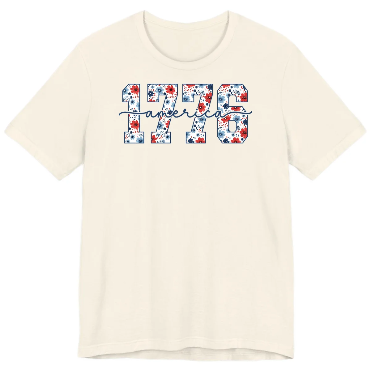 Floral 1776 America Premium Tee in Natural