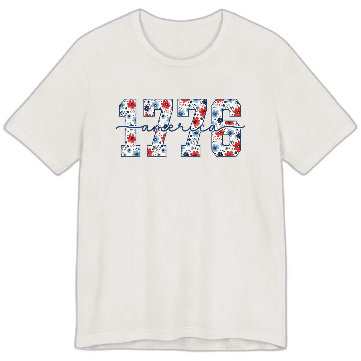 Floral 1776 America Independence Celebration Premium T-Shirt in Vintage White