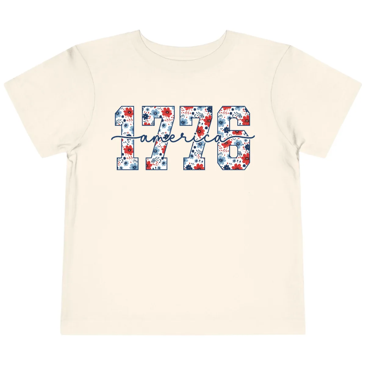 Floral 1776 America Independence Celebration Toddler T-Shirt in Natural