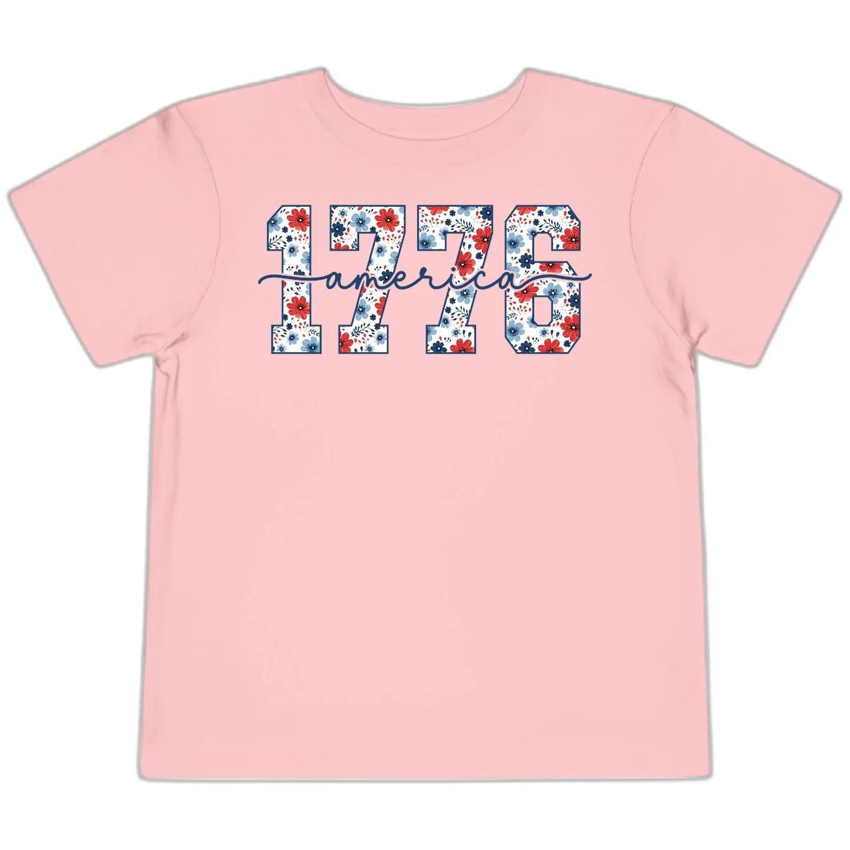 Floral 1776 America Toddler Tee in Pink