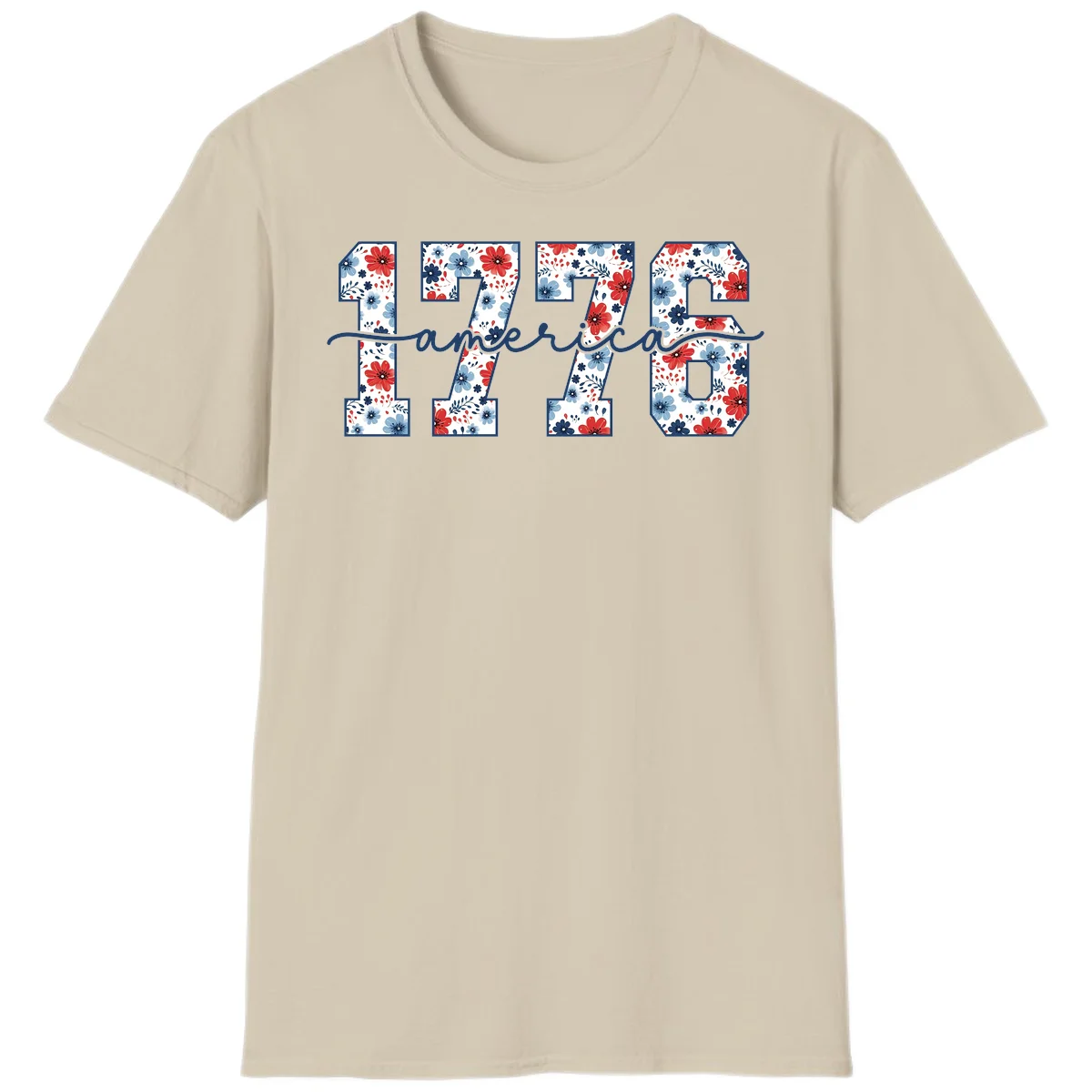 Floral 1776 America T-Shirt in Sand
