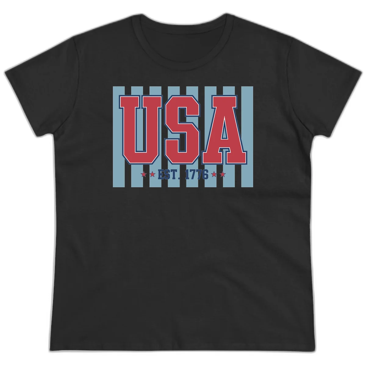 USA 1776 Founding Year Ladies Tee in Black