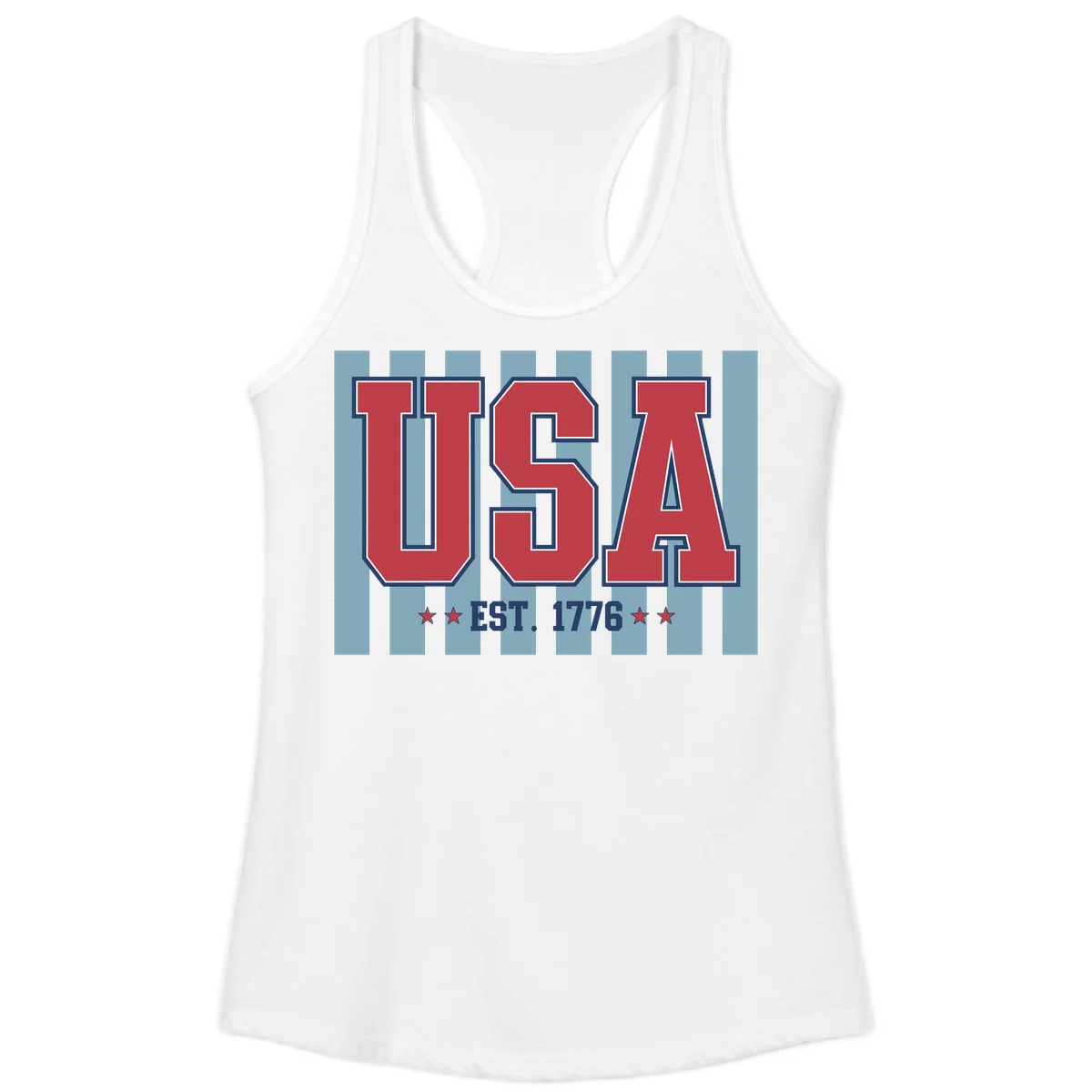 USA 1776 Founding Year Ladies Tank in White