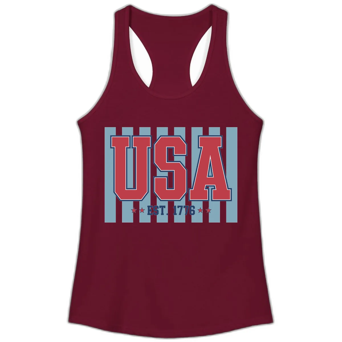 USA 1776 Founding Year Commemorative Design Ladies Tank in Solid Cardinal Red