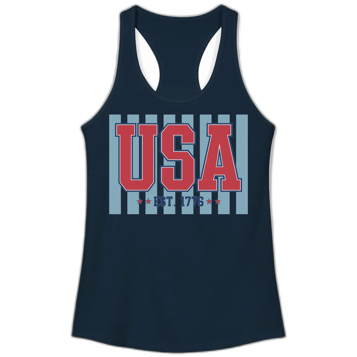 USA 1776 Founding Year Ladies Tank in Solid Midnight Navy