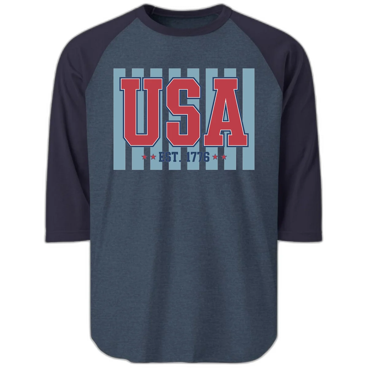 USA 1776 Founding Year Raglan 3/4 in Heather Denim Navy