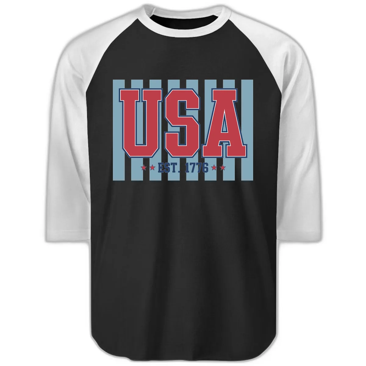 USA 1776 Founding Year Commemorative Design Raglan 3/4 in Black White