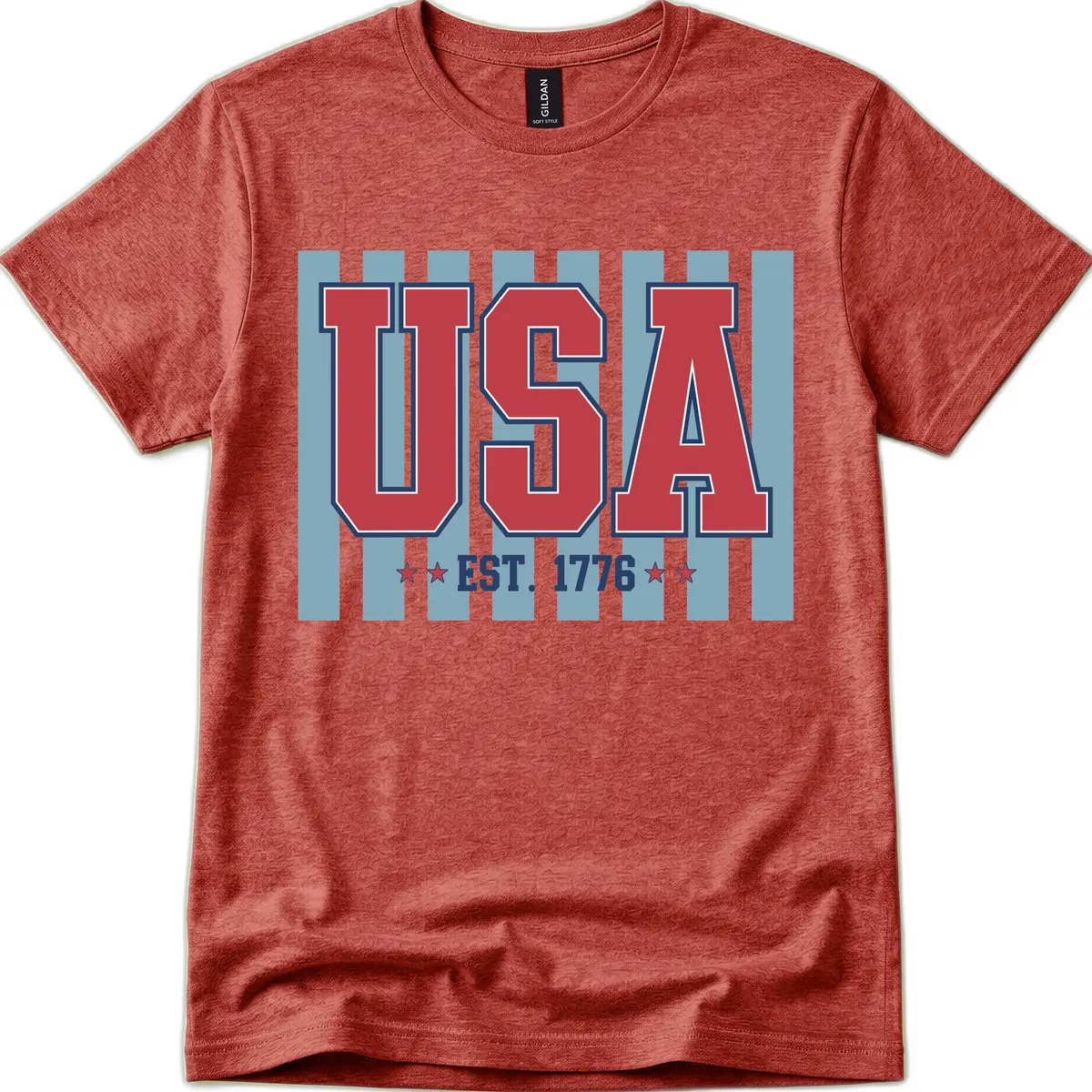 USA 1776 Founding Year Commemorative Design T-Shirt in Heather Cardinal