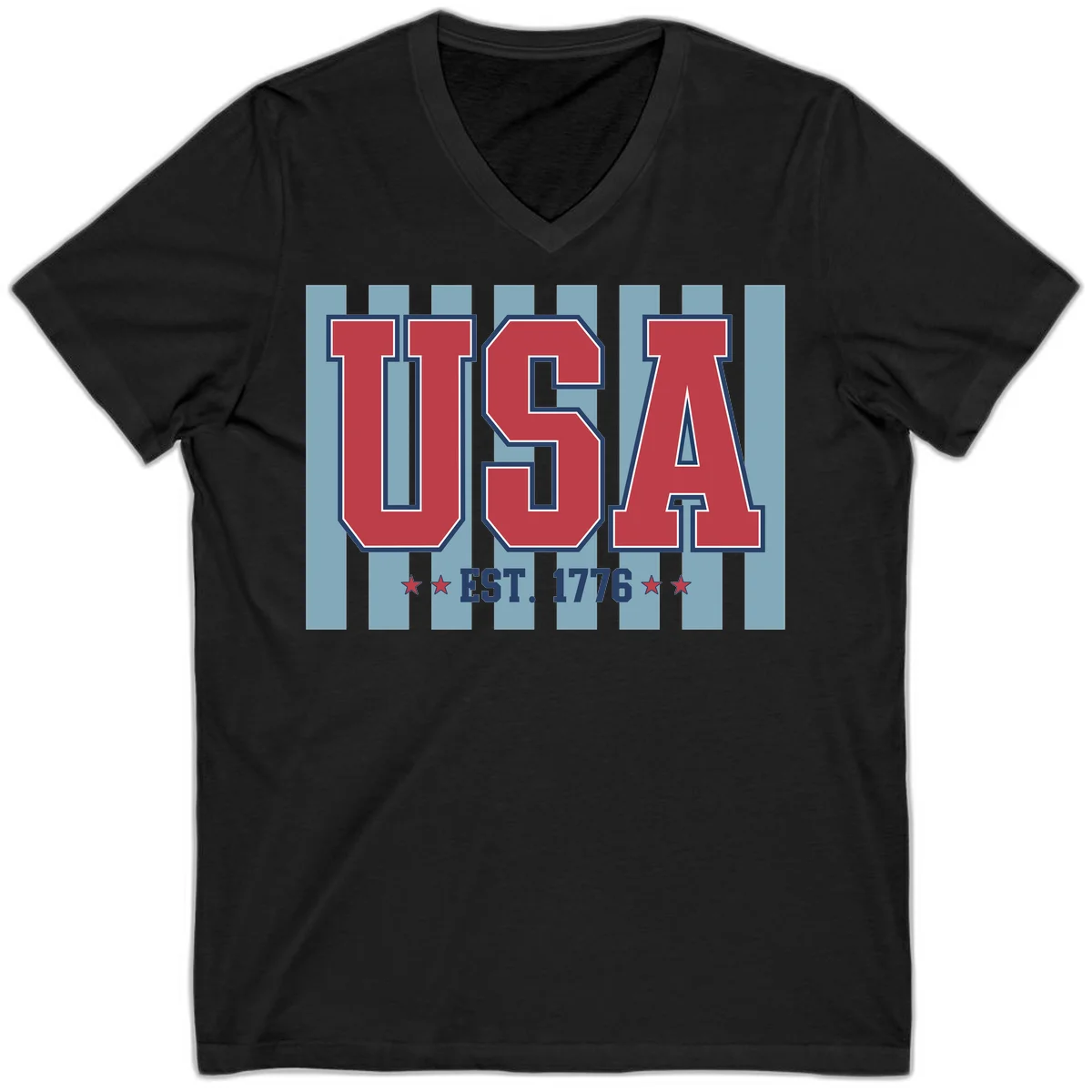 USA 1776 Founding Year V-Neck in Black