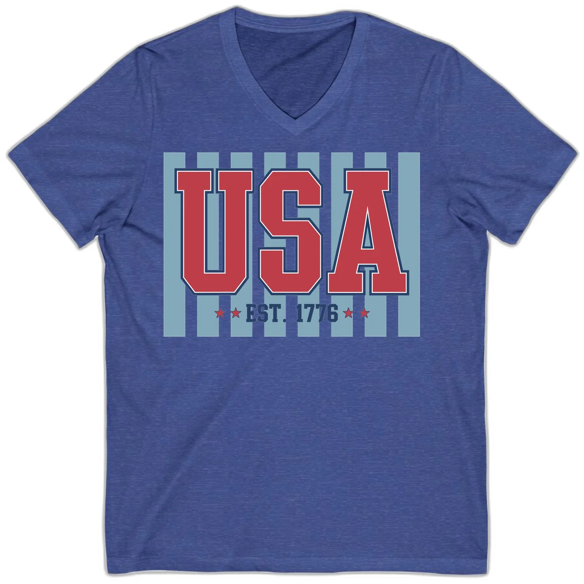USA 1776 Founding Year V-Neck in Heather True Royal