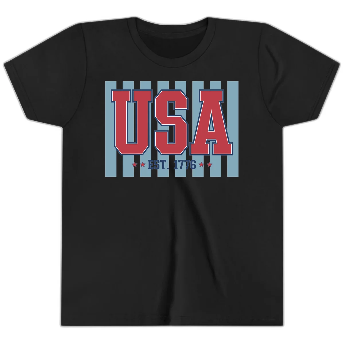 USA 1776 Founding Year Youth T-Shirt in Black