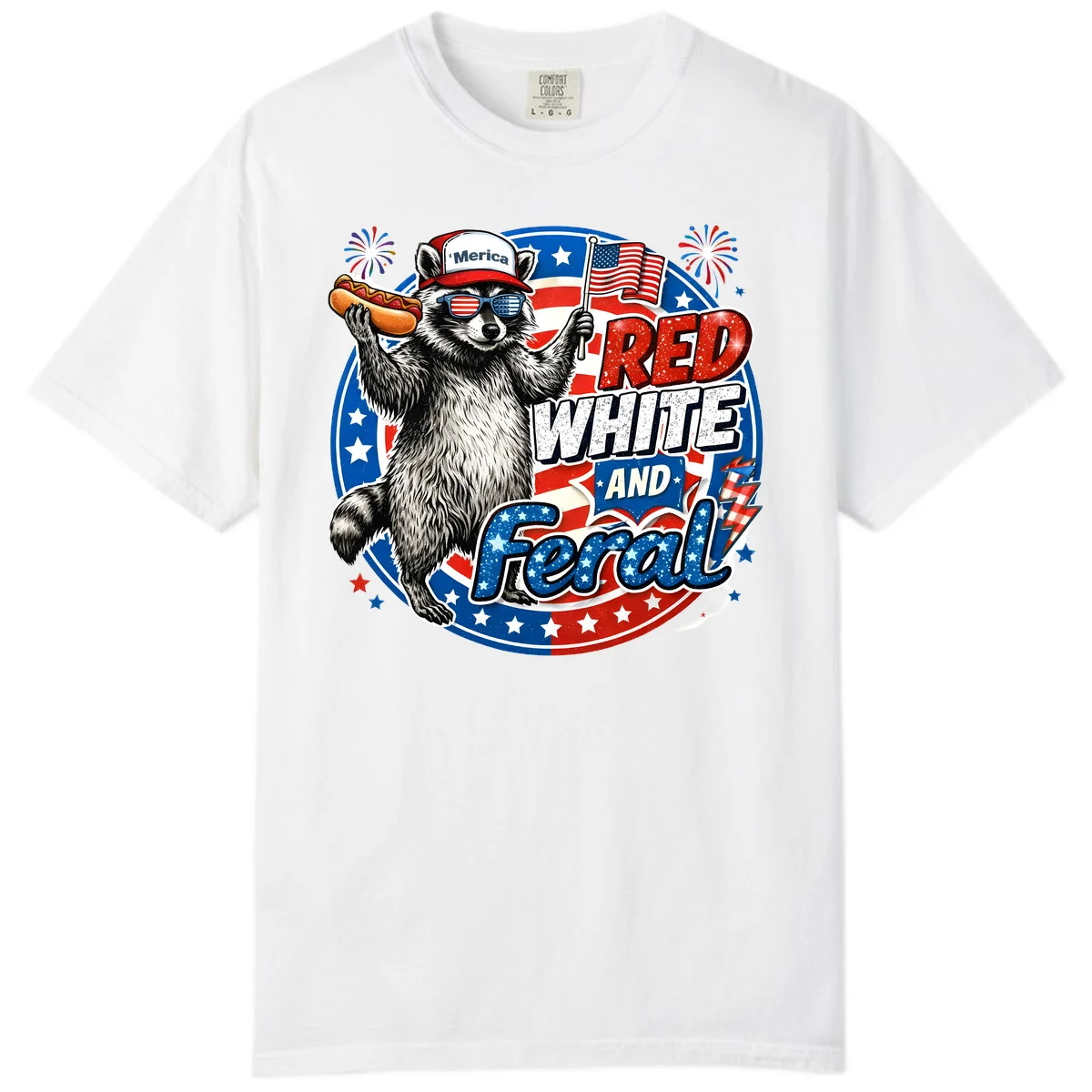 Patriotic Raccoon 'Merica Comfort Tee in White