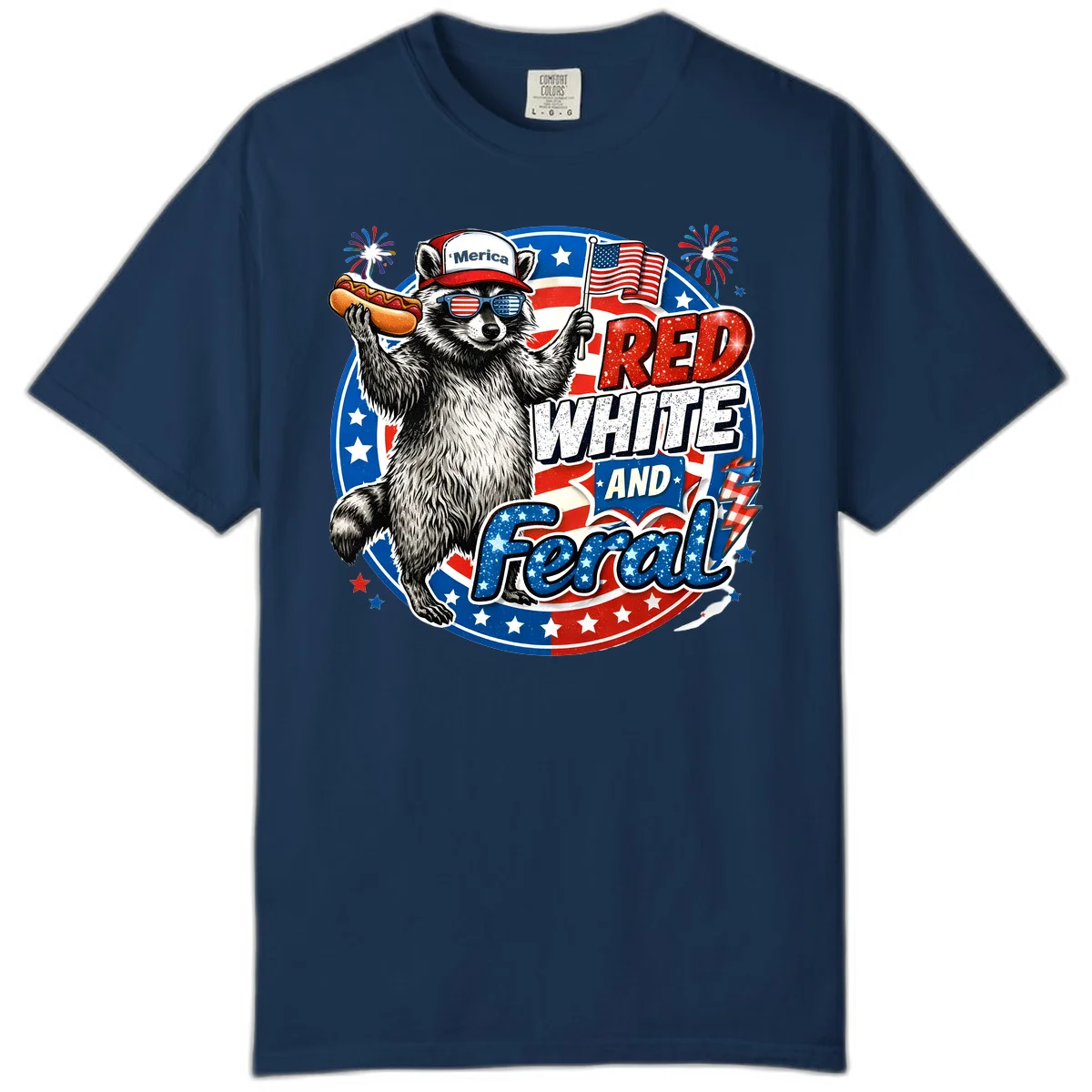 Patriotic Raccoon 'Merica Comfort Tee in Navy