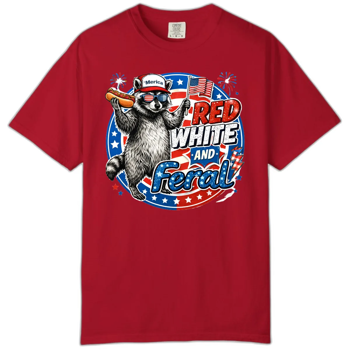 Patriotic Raccoon 'Merica Red White And Feral Design Comfort Color in Red