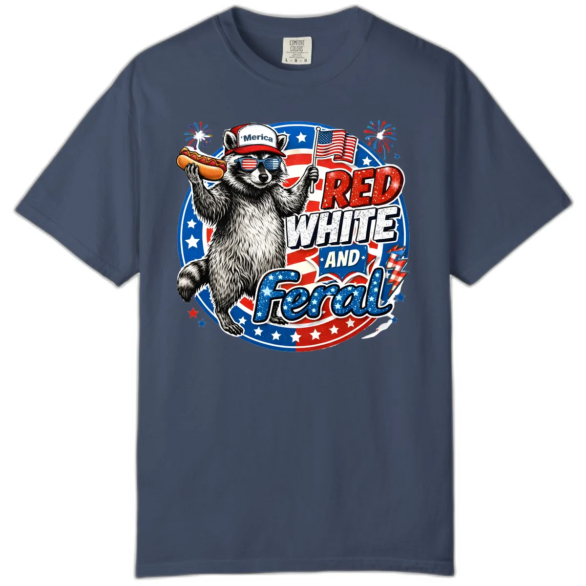 Patriotic Raccoon 'Merica Comfort Tee in Midnight