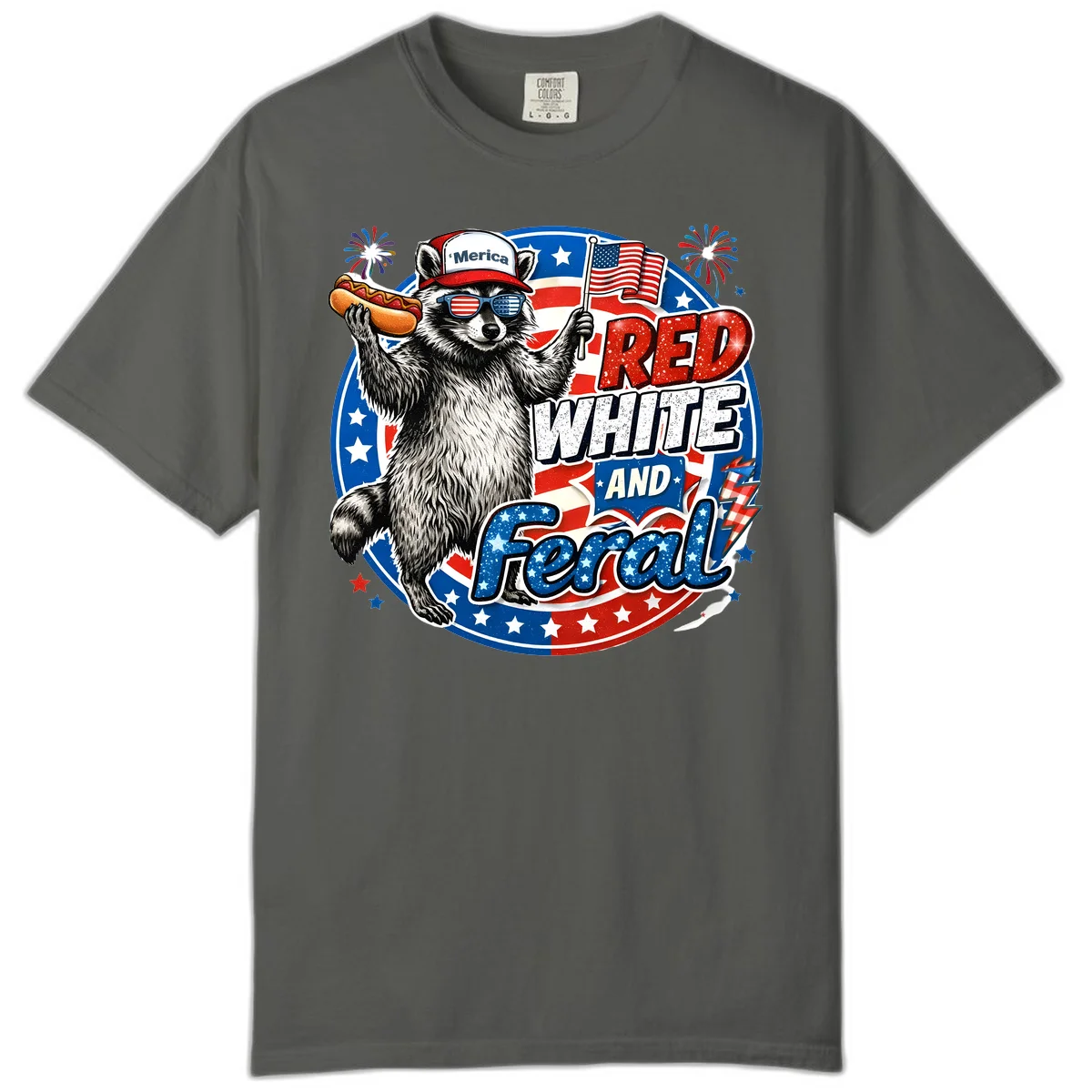 Patriotic Raccoon 'Merica Comfort Tee in Pepper