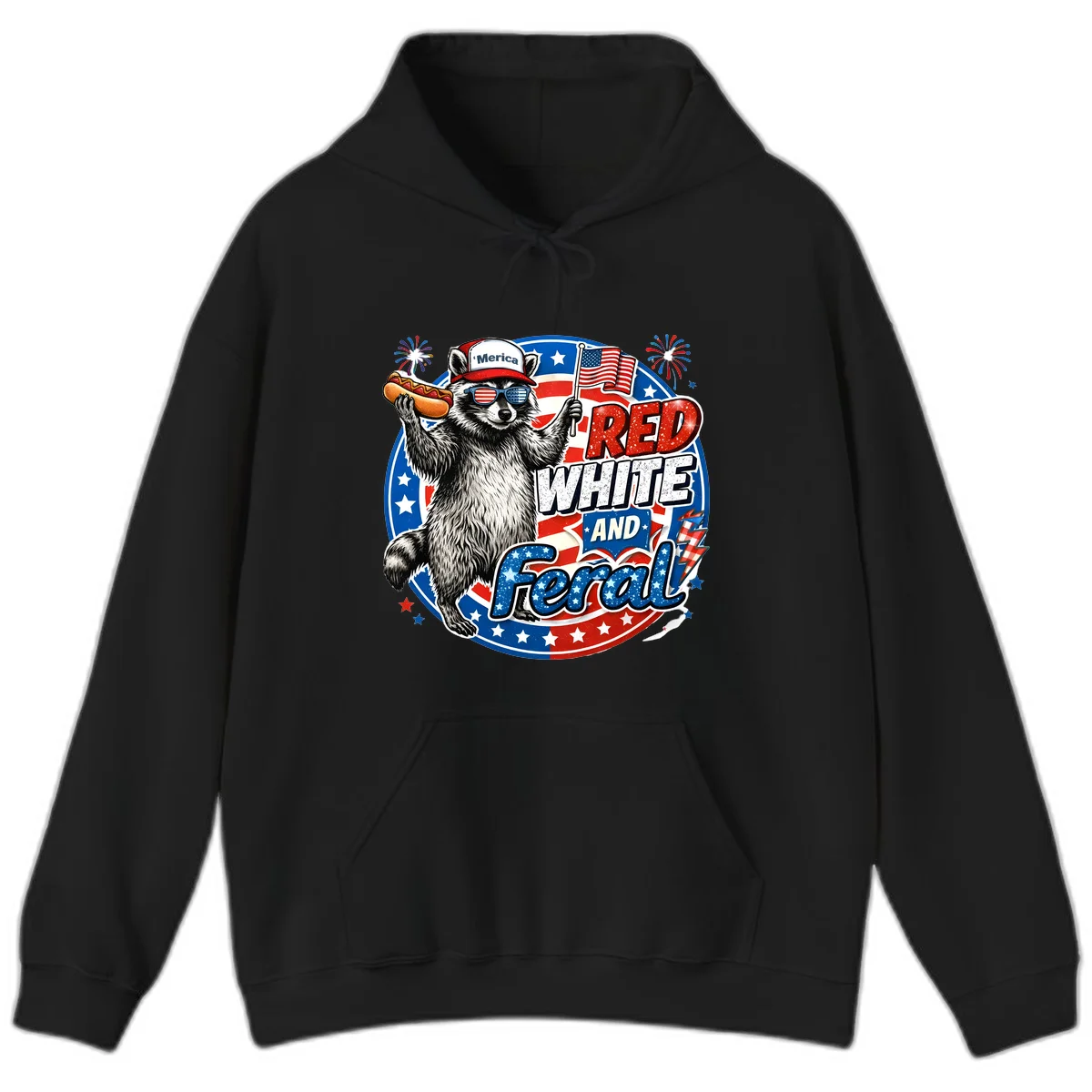 Patriotic Raccoon 'Merica Hoodie in Black