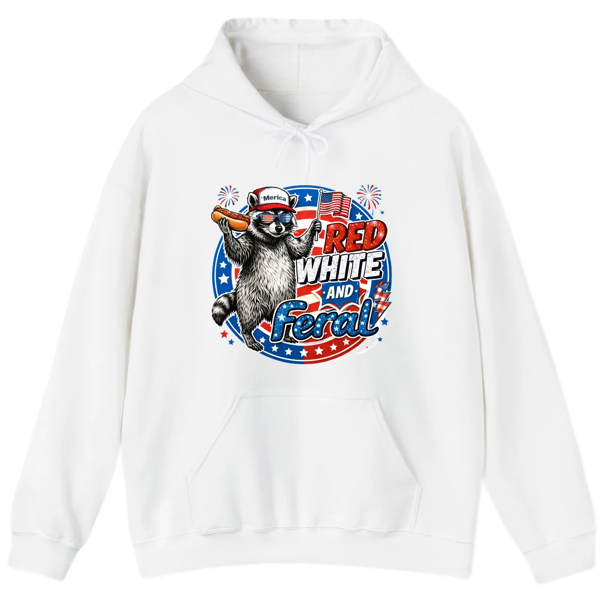 Patriotic Raccoon 'Merica Hoodie in White