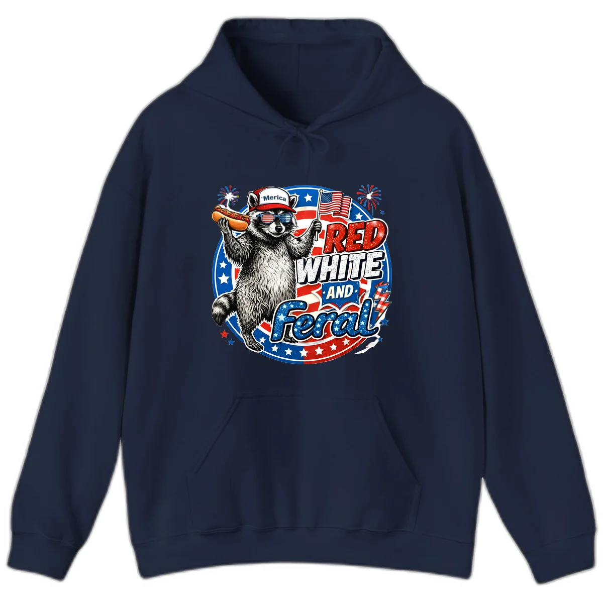 Patriotic Raccoon 'Merica Hoodie in Navy