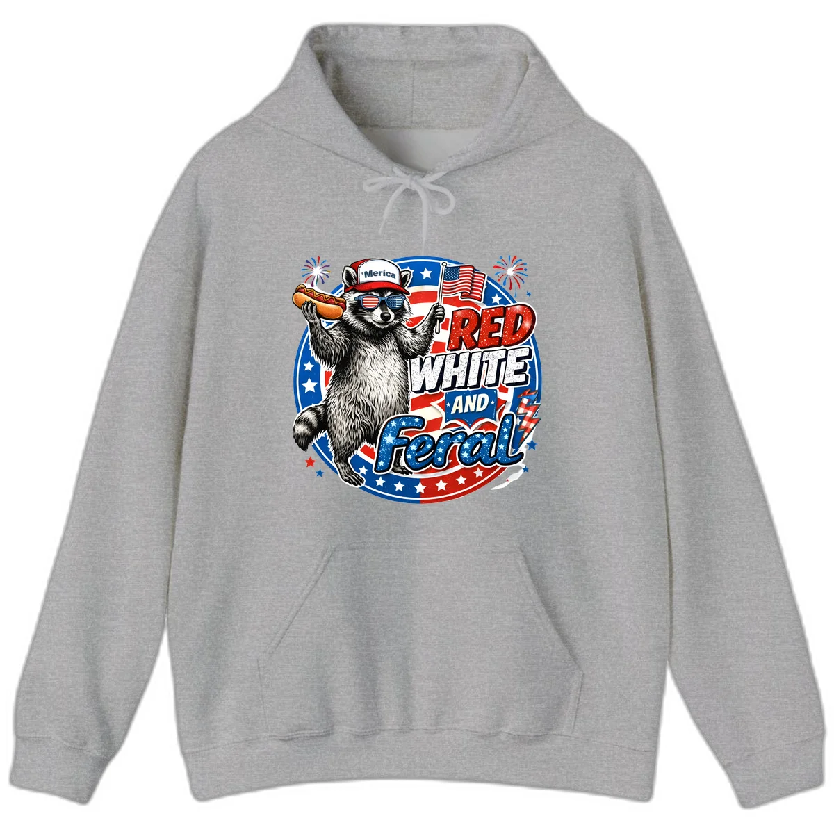 Patriotic Raccoon 'Merica Hoodie in Sport Grey